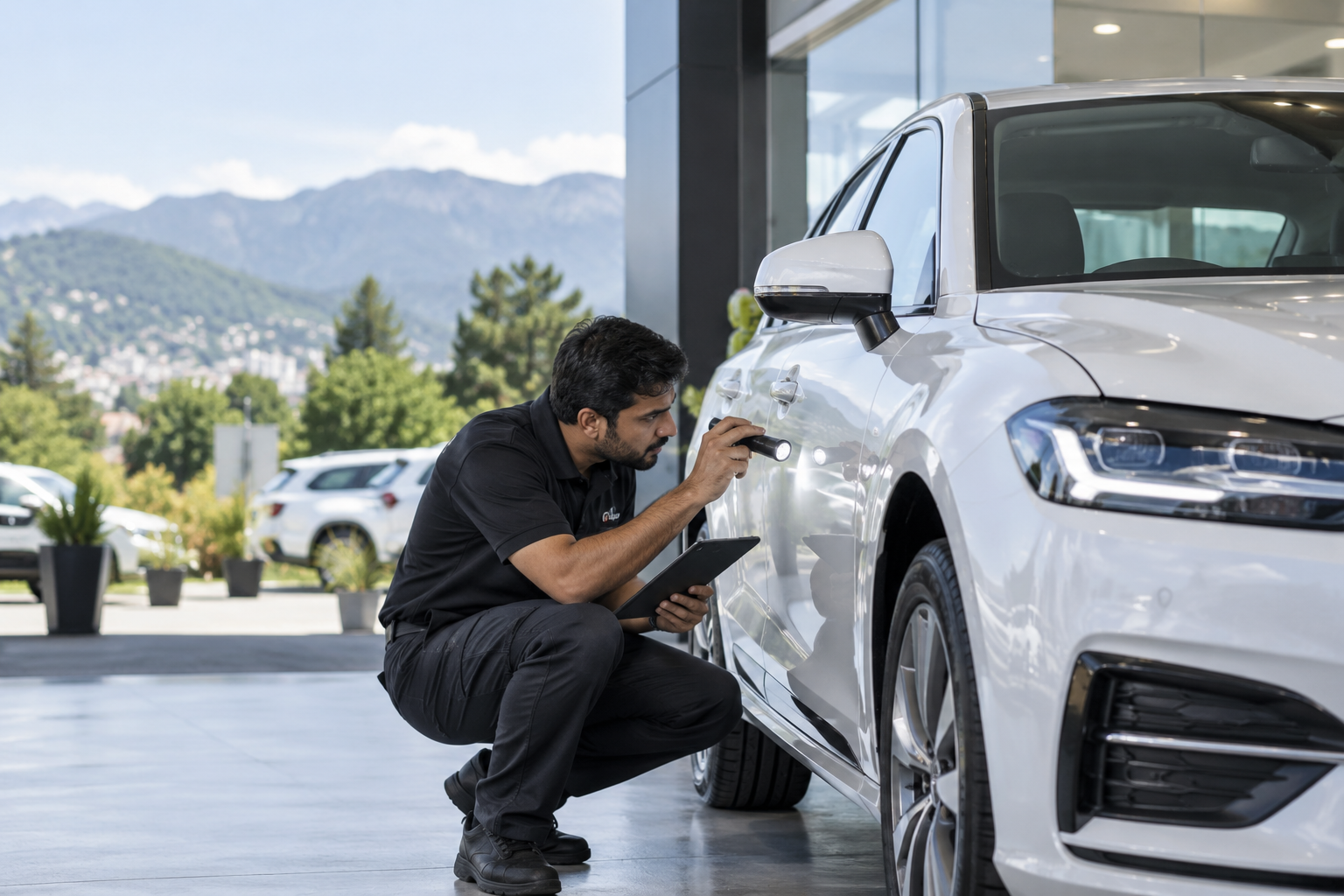 Vehicle being checked during a professional inspection